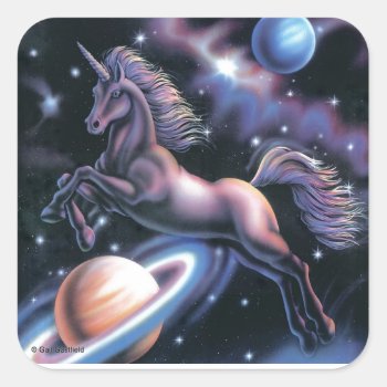 Celestial Unicorn Square Sticker by gailgastfield at Zazzle