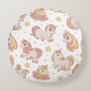 Celestial Unicorns & Stars Pattern Round Pillow