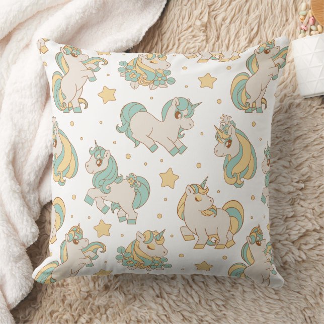 Celestial Unicorns & Stars Pattern Throw Pillow (Blanket)