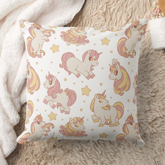 Celestial Unicorns & Stars Pattern Throw Pillow (Blanket)