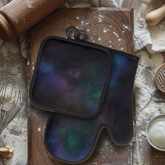 Celestial Veil Nebula Galaxy Starfield Cosmic Oven Mitt & Pot Holder Set (Creator Uploaded)