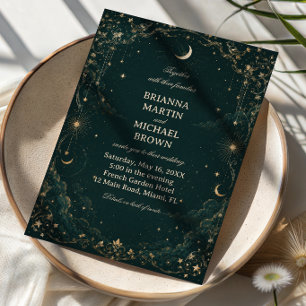 Celestial Vintage Midnight Botanical Invitation