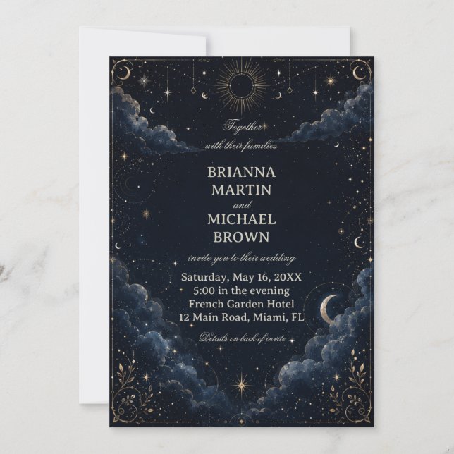 Celestial Vintage Midnight Invitation (Front)