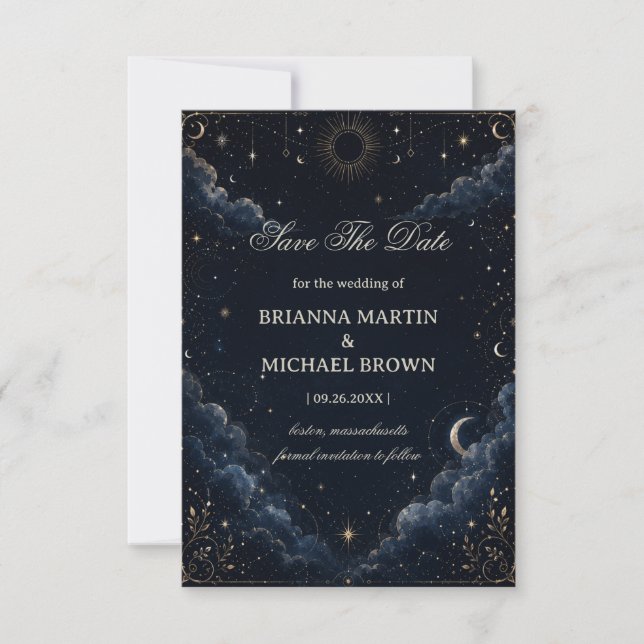 Celestial Vintage Romantic Midnight Save The Date (Front)