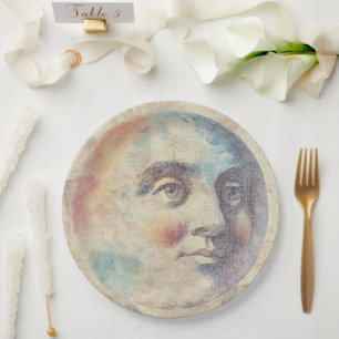 Celestial Vintage Watercolor Man in the Moon Plate