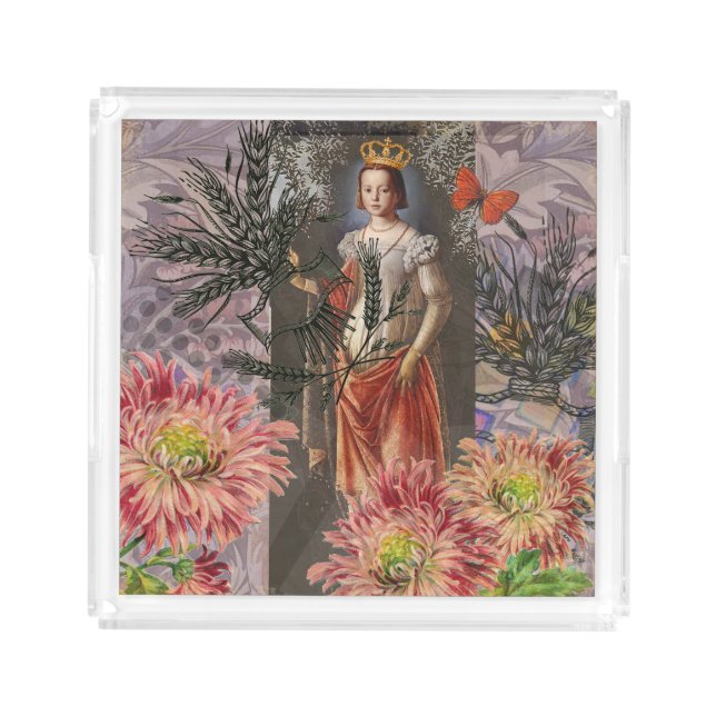 Celestial Virgo Goddess Collage: Vintage Celestial Acrylic Tray (Front)