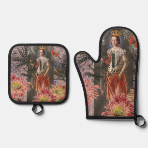Celestial Virgo Goddess Collage: Vintage Celestial Oven Mitt & Pot Holder Set