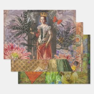 Celestial Virgo Goddess Collage: Vintage Celestial Wrapping Paper Sheets