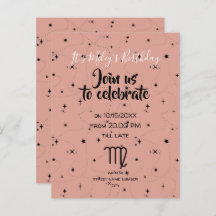 celestial virgo rose black stars birthday invite