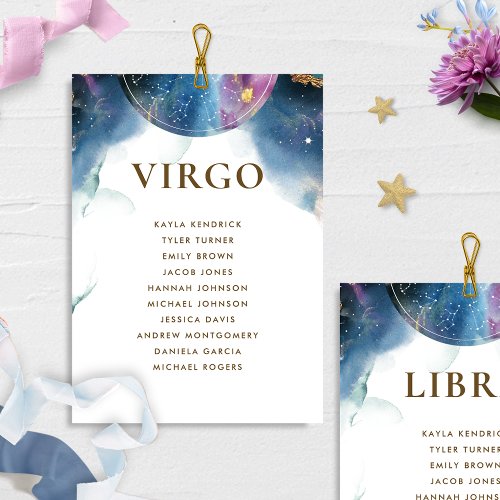 Celestial Virgo Seating Chart Card w Guest Name