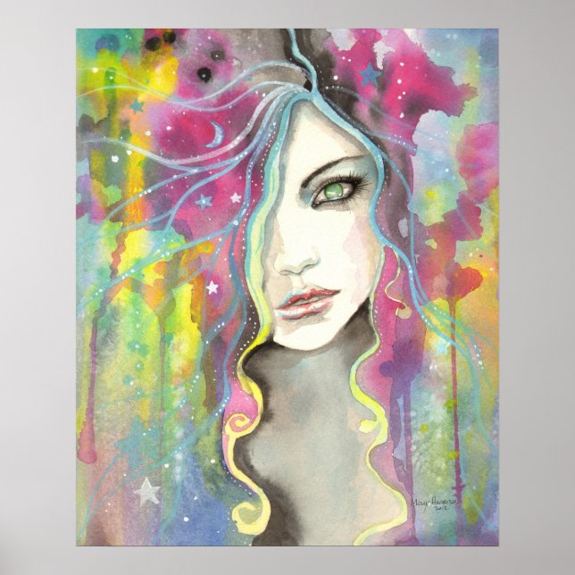 Celestial Vision Girl in the Stars Pop Fantasy Art Poster (Front)