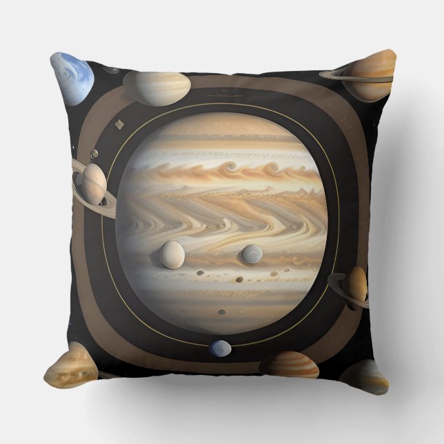 Celestial Visualization of the Solar System Throw Pillow (Front)