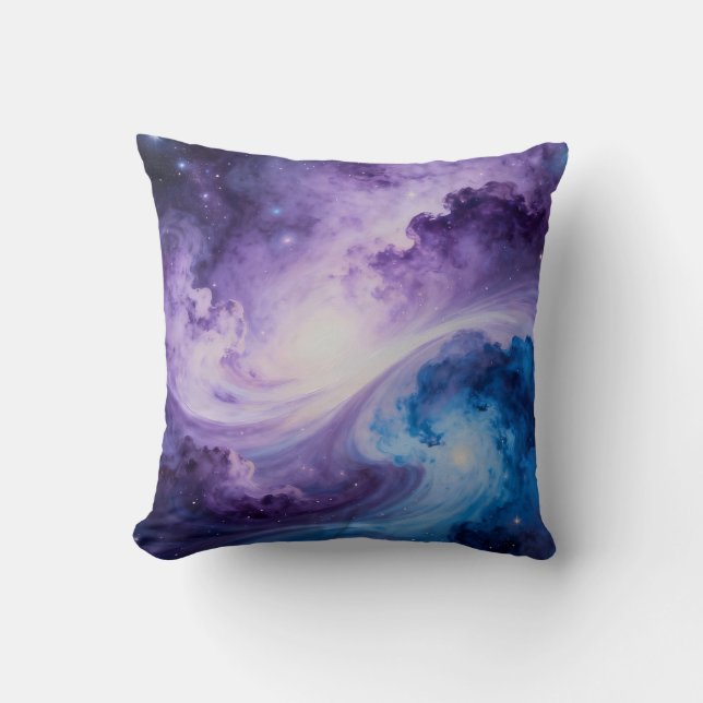 Celestial Vortex: Indigo and Amethyst Throw Pillow (Front)