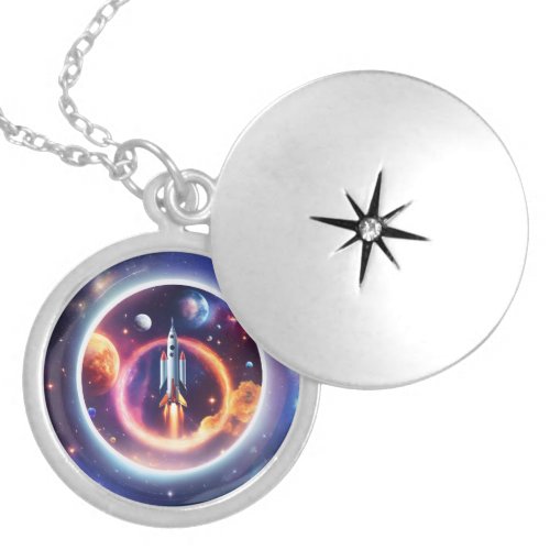 Celestial Voyage Gravity_Inspired Spaceship Orbi Locket Necklace