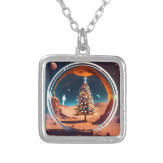 Celestial Voyage: Gravity-Inspired Spaceship Orbit Silver Plated Necklace