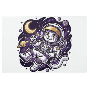 Celestial Voyager: Purple Astronaut Cat Space Masc Metal Print