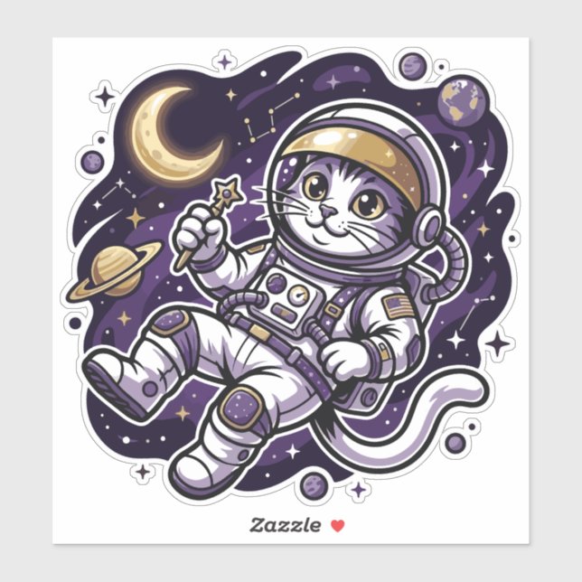 Celestial Voyager: Purple Astronaut Cat Space Masc Sticker (Sheet)