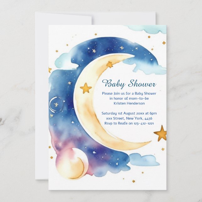Celestial Watercolor Baby Shower Invitation (Front)