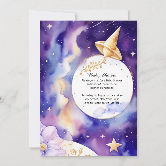 Celestial Watercolor Baby Shower Invitation (Front)