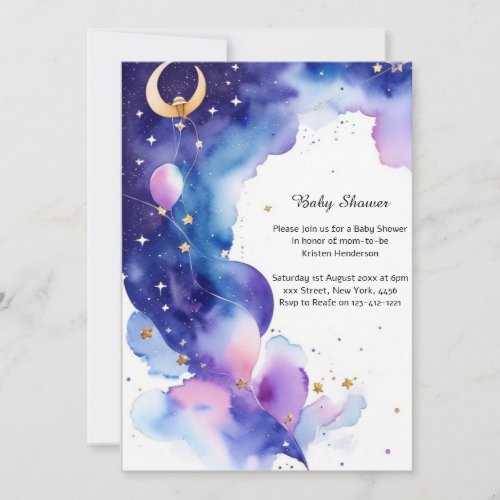 Celestial Watercolor Baby Shower Invitation