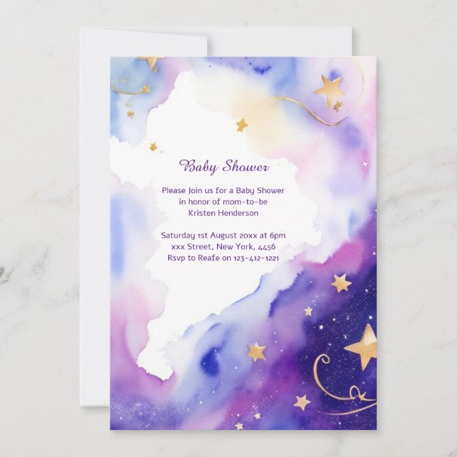 Celestial Watercolor Baby Shower Invitation (Front)