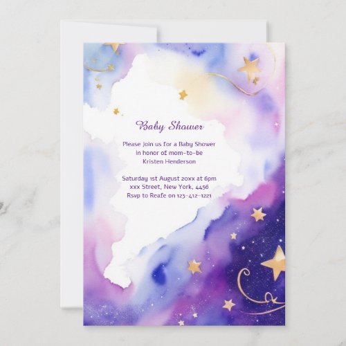 Celestial Watercolor Baby Shower Invitation