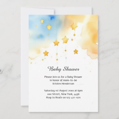 Celestial Watercolor Baby Shower Invitation