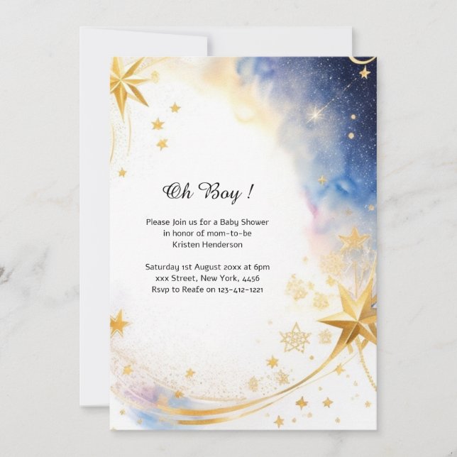 Celestial Watercolor Baby Shower Invitation (Front)
