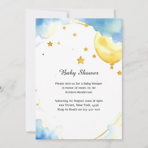 Celestial Watercolor Baby Shower Invitation