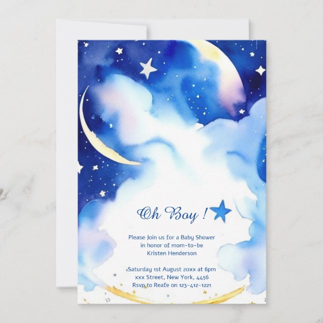 Celestial Watercolor Baby Shower Invitation (Front)