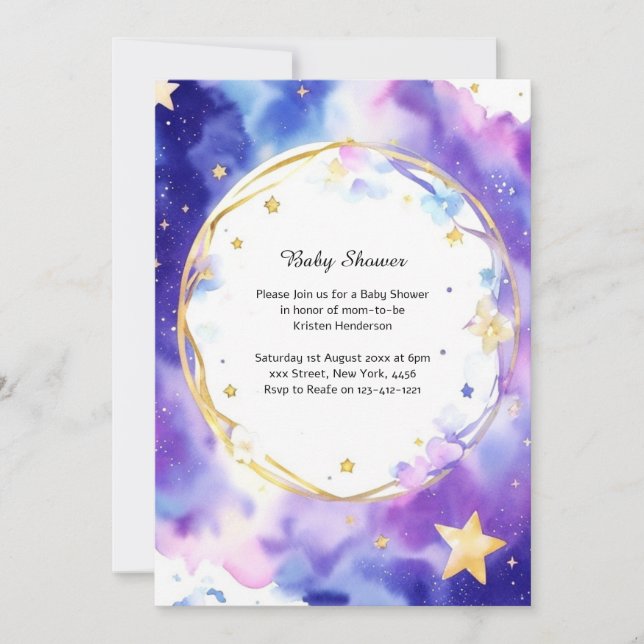 Celestial Watercolor Baby Shower Invitation (Front)