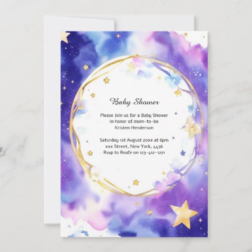 Celestial Watercolor Baby Shower Invitation