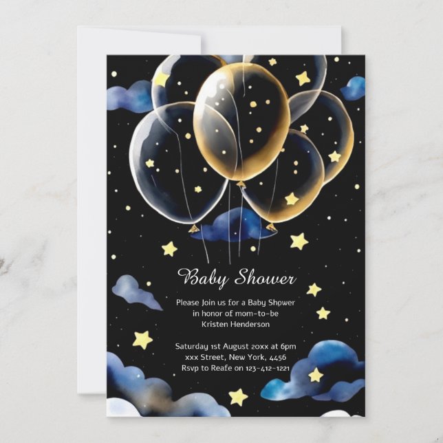Celestial Watercolor Baby Shower Invitation (Front)