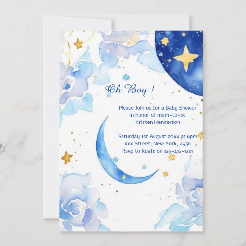 Celestial Watercolor Baby Shower Invitation