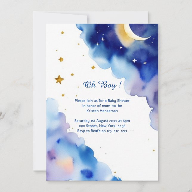 Celestial Watercolor Baby Shower Invitation (Front)