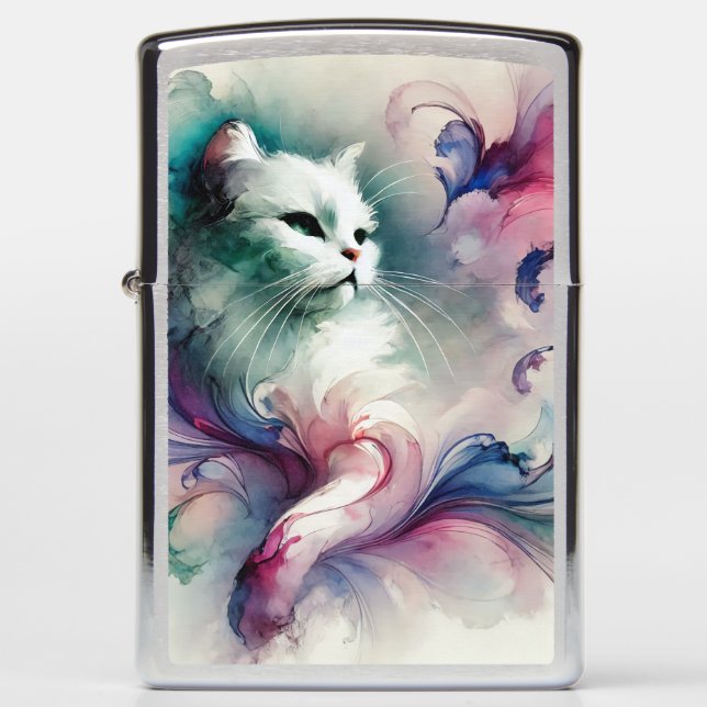 Celestial Watercolor Cat Zippo Lighter (Front)