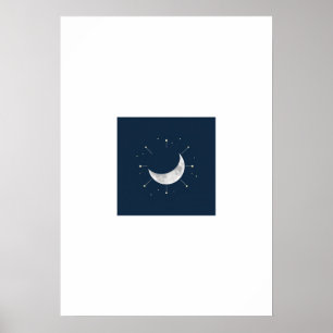 Celestial Watercolor Poster - Navy & Silver