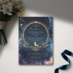 Celestial Waters Midnight Blue Elegant Wedding Invitation
