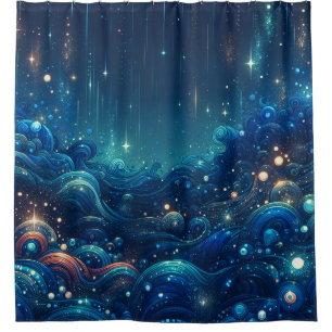 "Celestial Waves and Starry Night" Shower Curtain