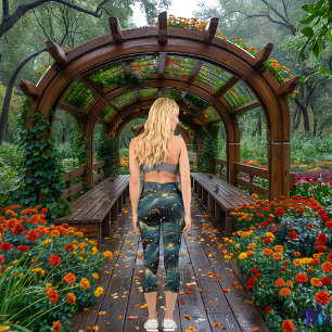 Celestial Waves in Teal and Gold – Custom Text Capri Leggings