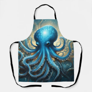 Celestial Waves: The Blue Octopus Fractal Art Apron