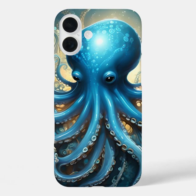 Celestial Waves: The Blue Octopus Fractal Art Case-Mate iPhone Case (Back)