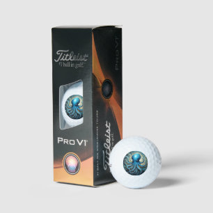 Celestial Waves: The Blue Octopus Fractal Art Golf Balls