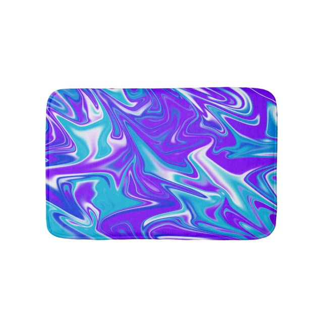 "Celestial Waves: The Blue White and Purple Marble Bath Mat (Front)