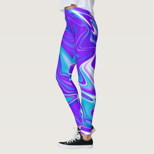 Celestial Waves: The Blue White and Purple Marble Leggings (Left)