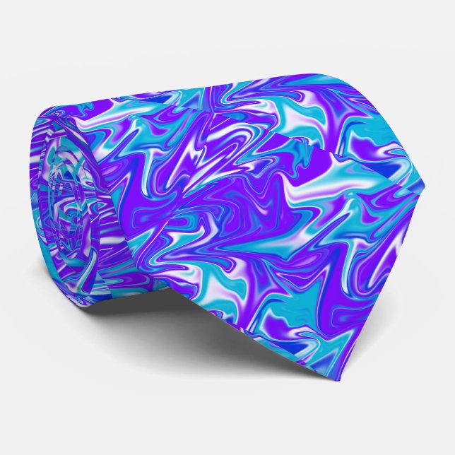 Celestial Waves: The Blue White and Purple Marble Neck Tie (Rolled)