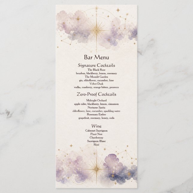 Celestial Wedding Bar Menu (Front)