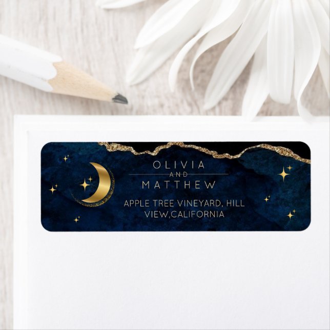 Celestial Wedding Blue and Gold Photo Wedding  Label (Insitu)