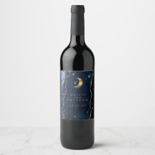 Celestial Wedding Blue and Gold Wedding  Wine Label