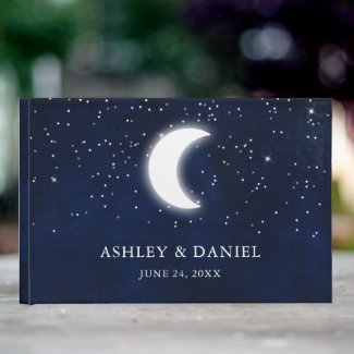 Celestial Wedding Blue Night Stars Moon Wedding Guest Book
